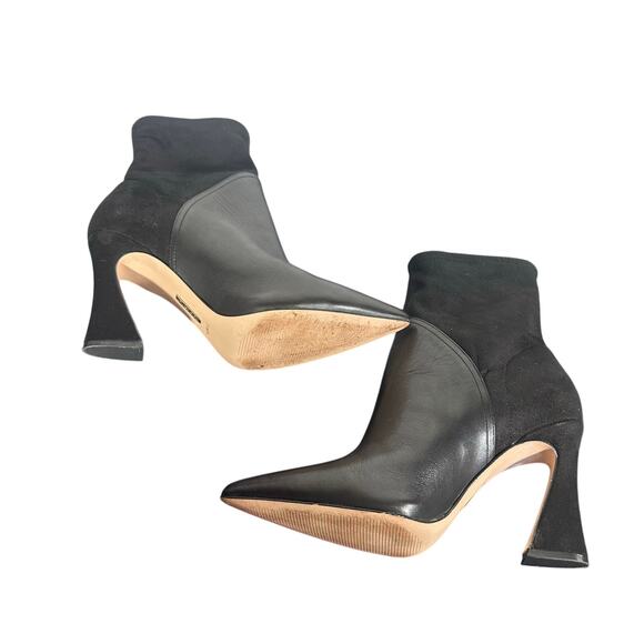 Louise et Cie Black Leather Sock Ankle Boots Women’s 8.5 Pointed Toe High Heel - Picture 11 of 12